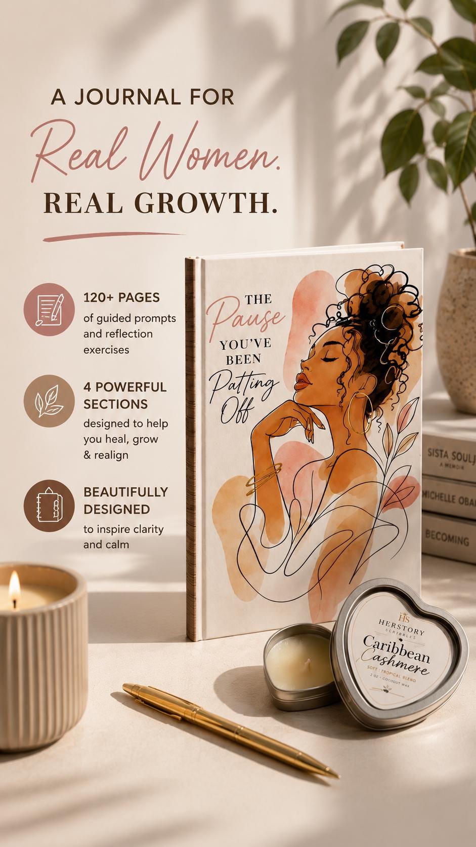 Guided Prompt Journal for Women, Self-Care Gift Set with Candle and Pen, Healing and Self-Discovery Journal, Gift for Her