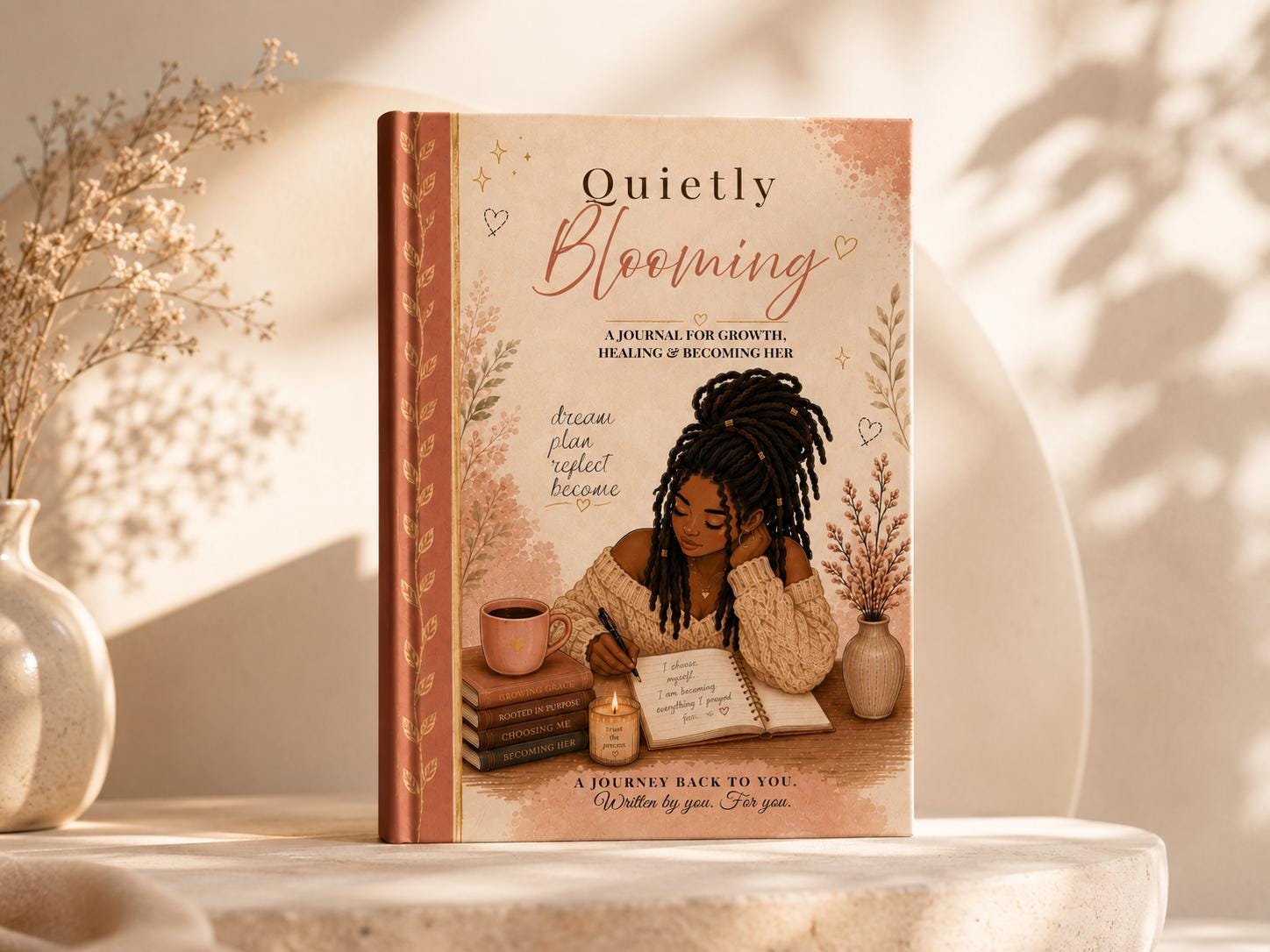 Guided Prompt Journal for Healing & Self Discovery, Quietly Blooming Reflection Workbook for Women,  Soft Life Journal