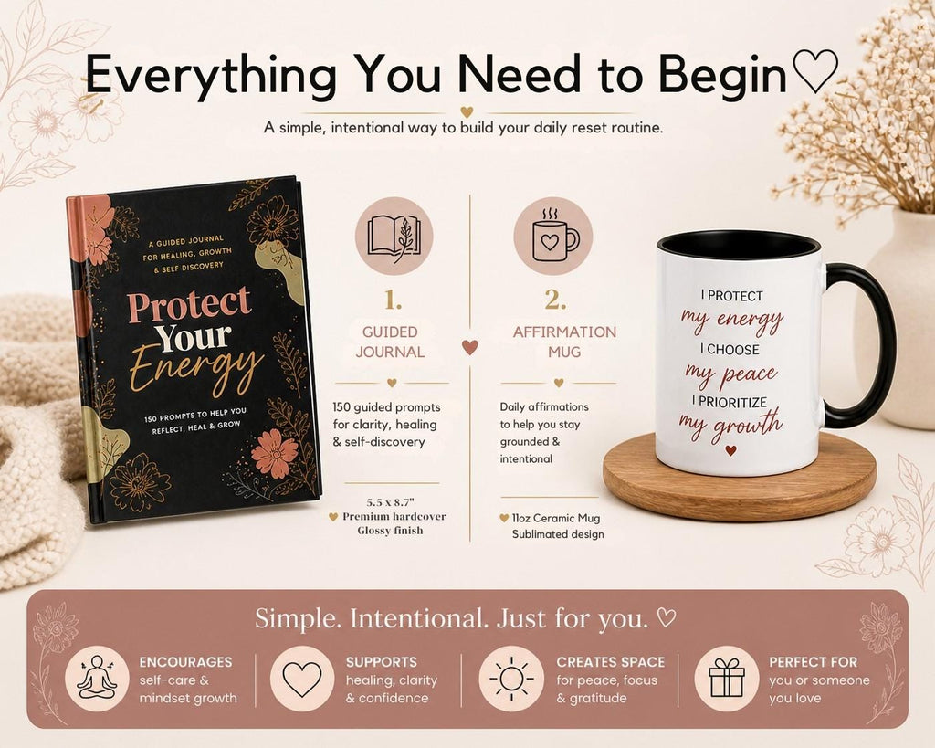 Self Discovery Journal and Mug Set, Guided Prompts for Healing and Growth, Mental Reset Gift for Women