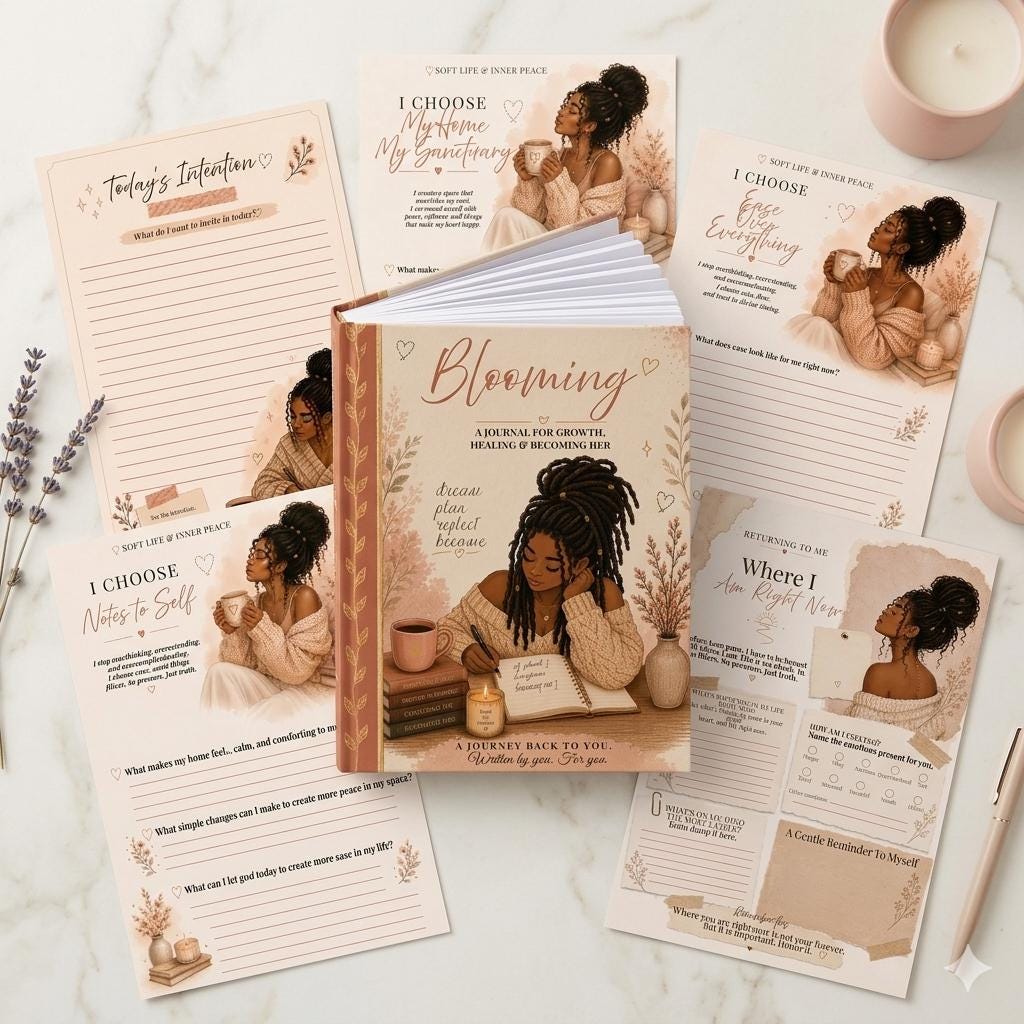 Guided Prompt Journal for Healing & Self Discovery, Quietly Blooming Reflection Workbook for Women,  Soft Life Journal