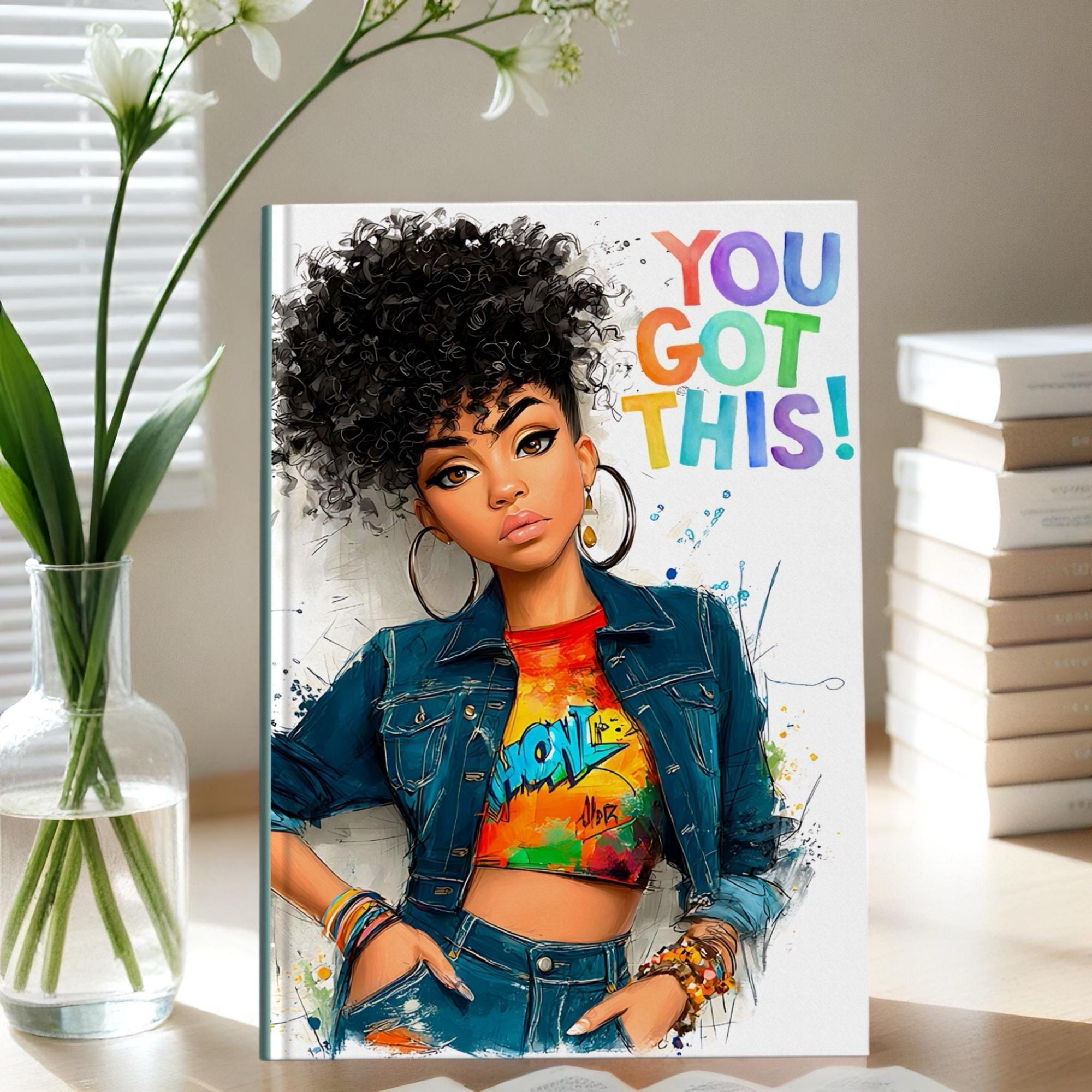 Afrocentric Journal for Black Girls, Black Girl Notebook Gift, Empowerment Journal, Handmade Writing Journal with Candle and Gold Pen