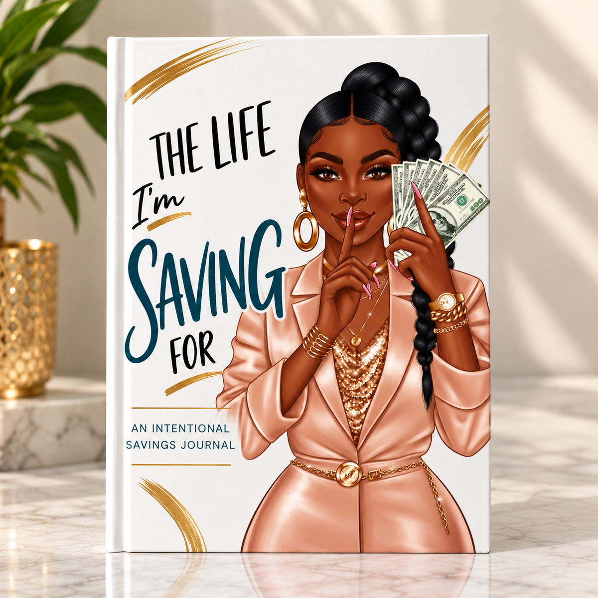 Savings Journal 12-Month Budget Planner, Candle & Gold Pen
