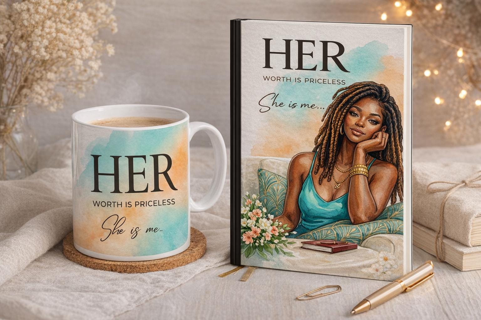 Self Care Gift Set for Women | Guided Journal, Affirmation Mug & Candle. Black Woman Self Love Gift Box. Relaxation, Healing Set