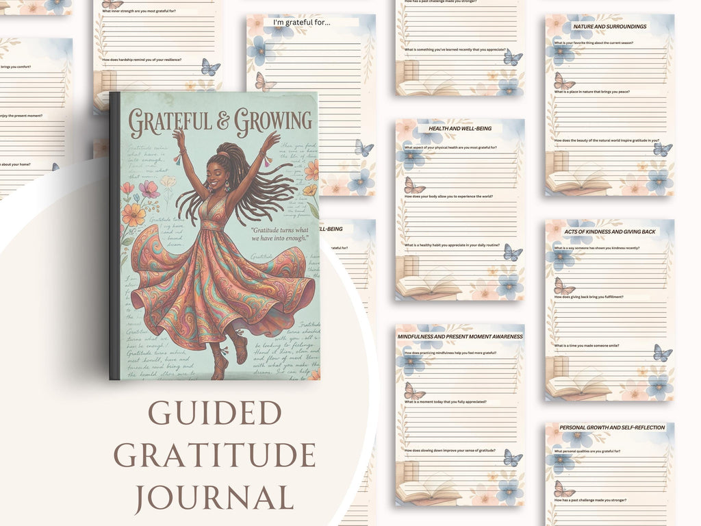 Guided Gratitude Journal for Black Women, Daily Reflection Prompts, Mindfulness and Positivity Gift, Personal Growth Notebook