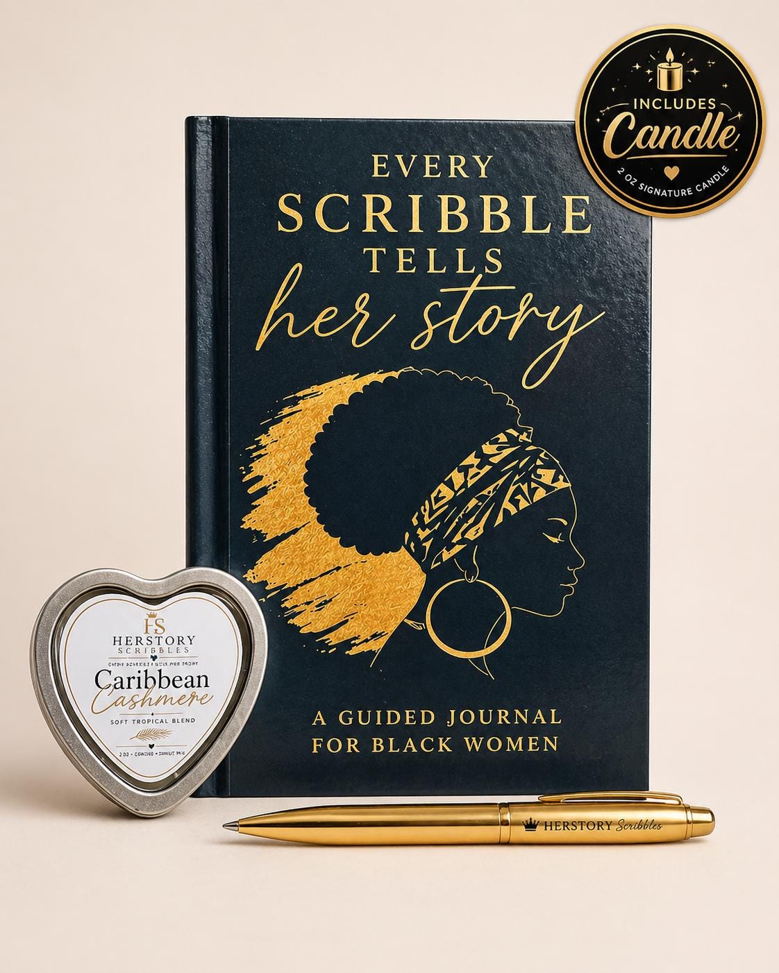 Guided Journal  for Black Women, Empowerment, Healing, Self-Care Candle, Pen