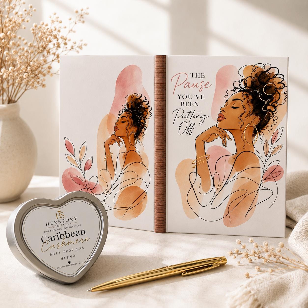 Guided Prompt Journal for Women, Self-Care Gift Set with Candle and Pen, Healing and Self-Discovery Journal, Gift for Her