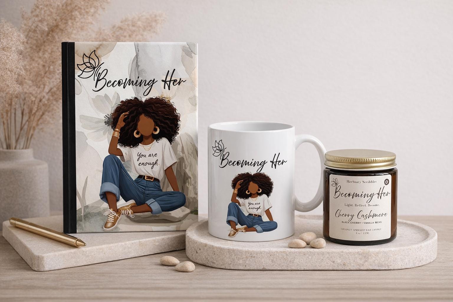 Becoming Her Self-Care Ritual Set • Journal, Mug, Candle,