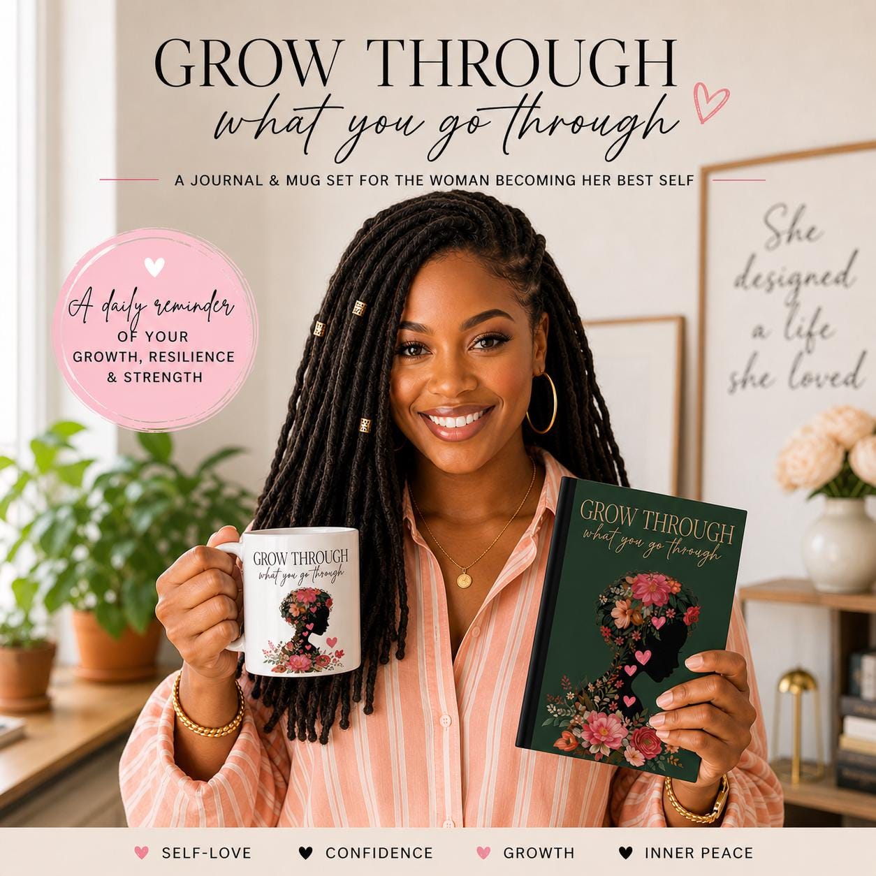 Journal and Mug Set for Black Women, Guided Healing Journal with Prompts, Self Care Gift, Mental Health & Reflection Notebook