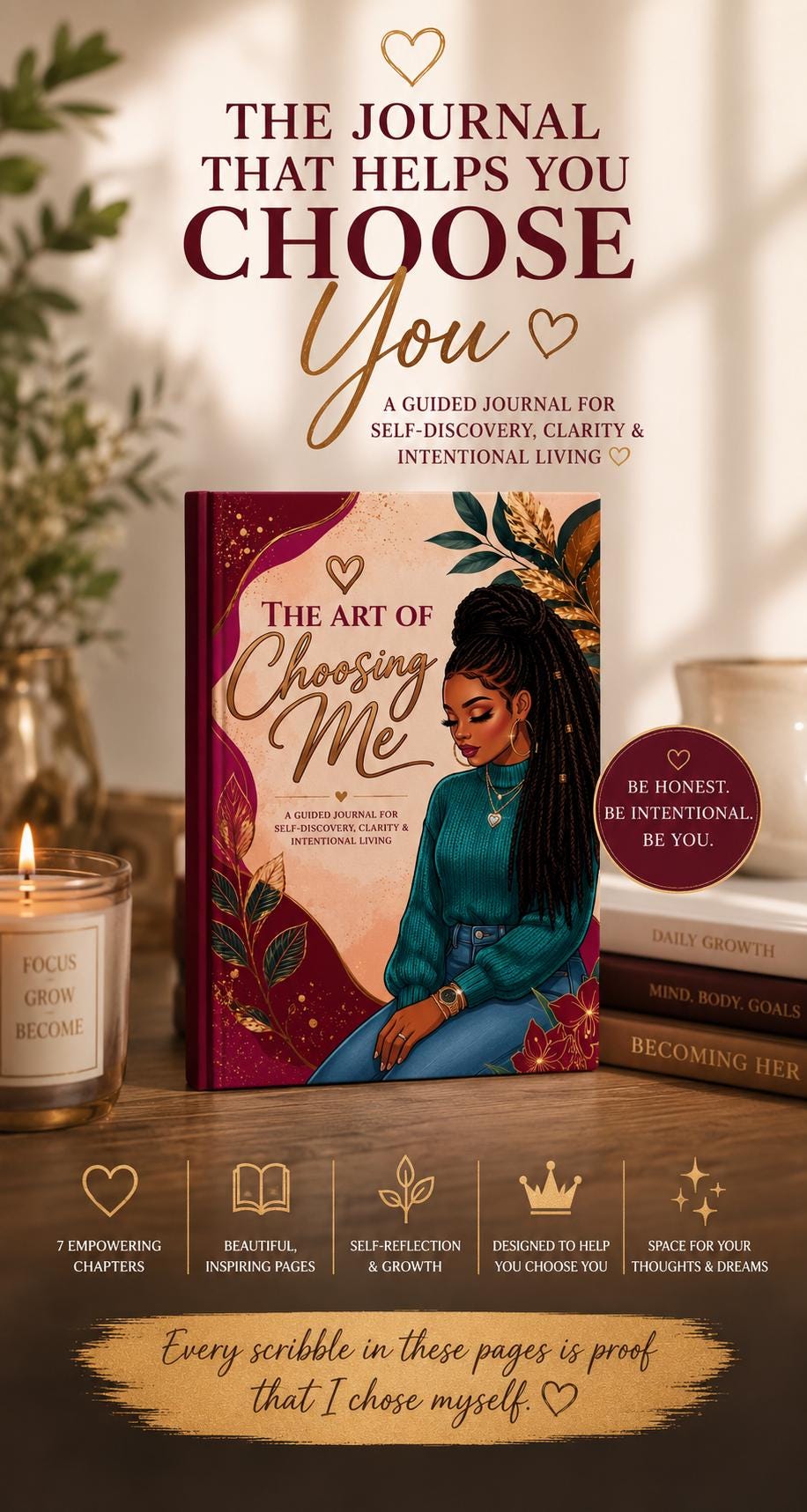 Guided Prompt Journal for Self-Discovery, Clarity & Intentional Living, Healing Prompts for Women, The Art of Choosing Me