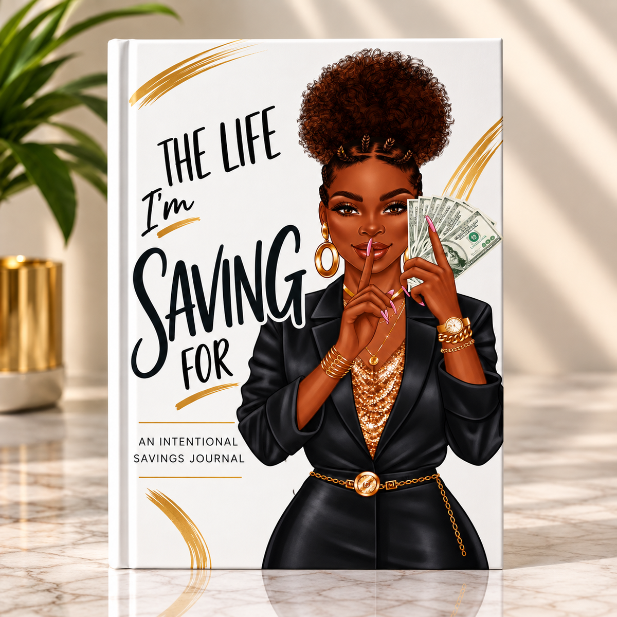 Savings Journal 12-Month Budget Planner, Candle & Gold Pen