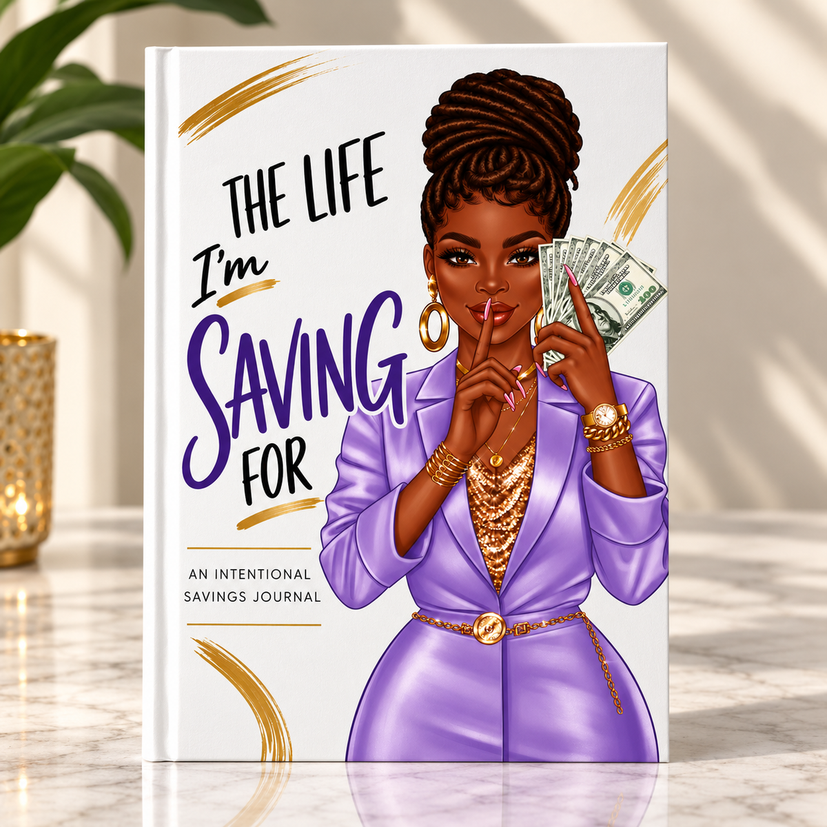 Savings Journal 12-Month Budget Planner, Candle & Gold Pen