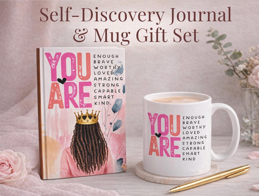 Self Discovery Journal and Mug Set for Black Women - Relaxation Gift Set