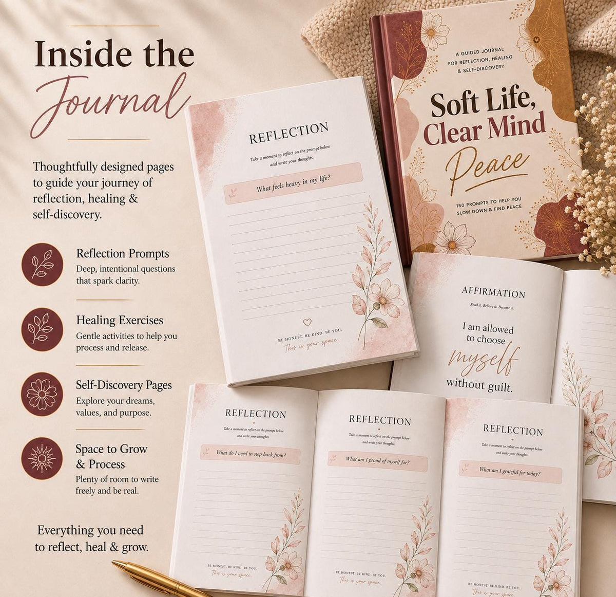 Self Care Gift Set, Hardcover Self Discover Prompt Journal