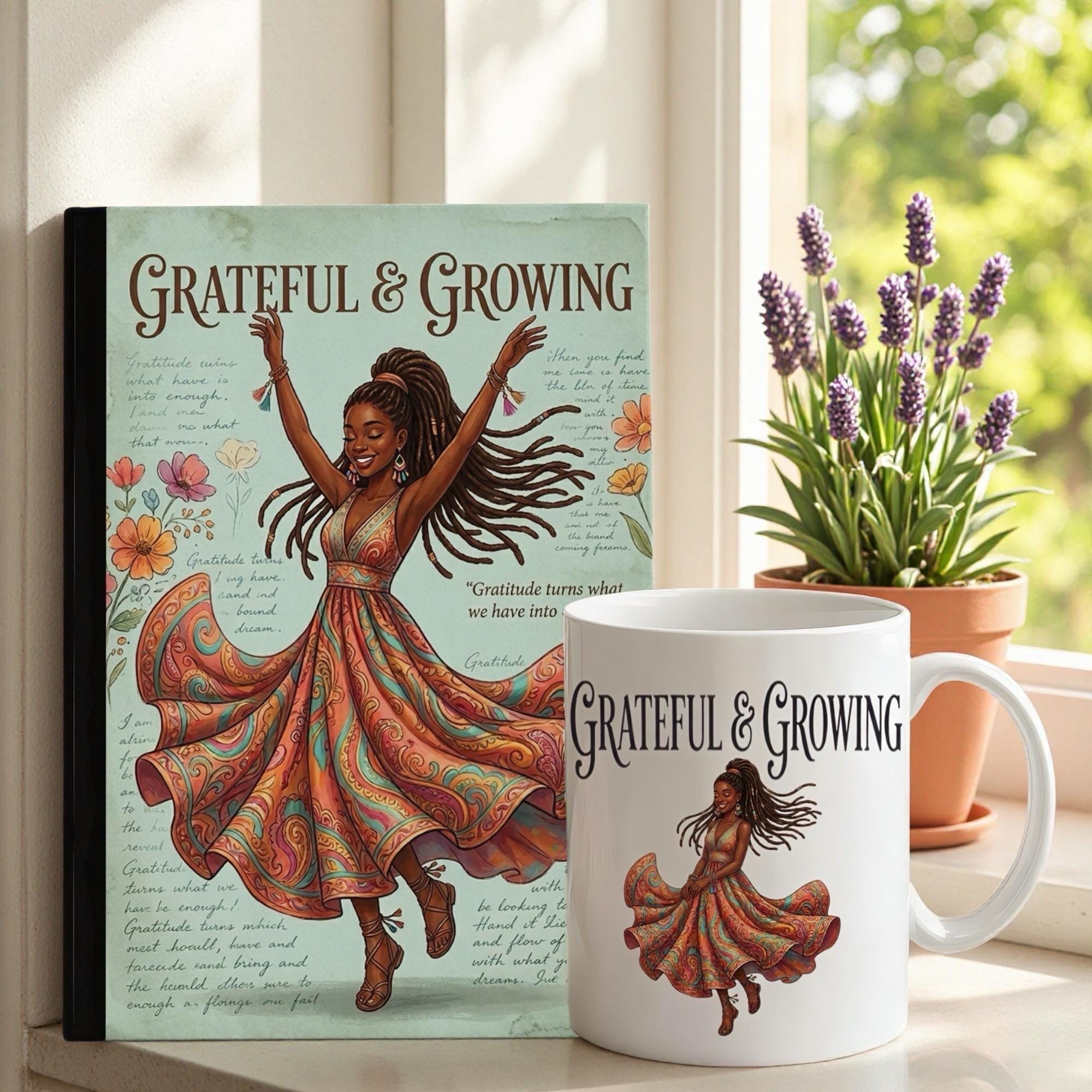 Guided Reflection Journal & Mug Set for Black Women | Gratitude Prompts for Self-Care and Mindfulness