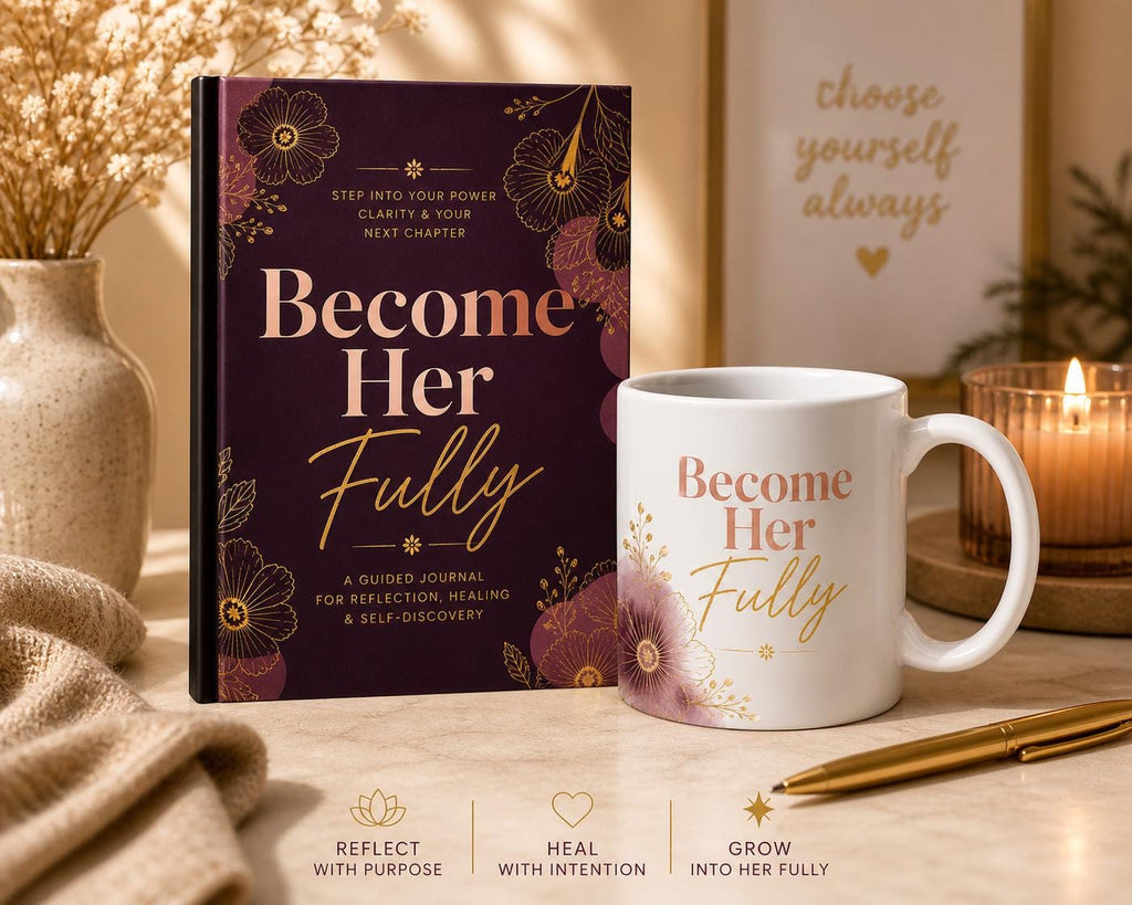 Healing Journal Gift Set for Women, Guided Self Discovery Journal and Mug Set with Gold Pen, Reflection Gift