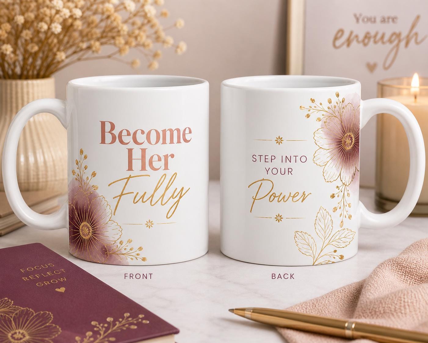 Healing Journal Gift Set for Women, Guided Self Discovery Journal and Mug Set with Gold Pen, Reflection Gift