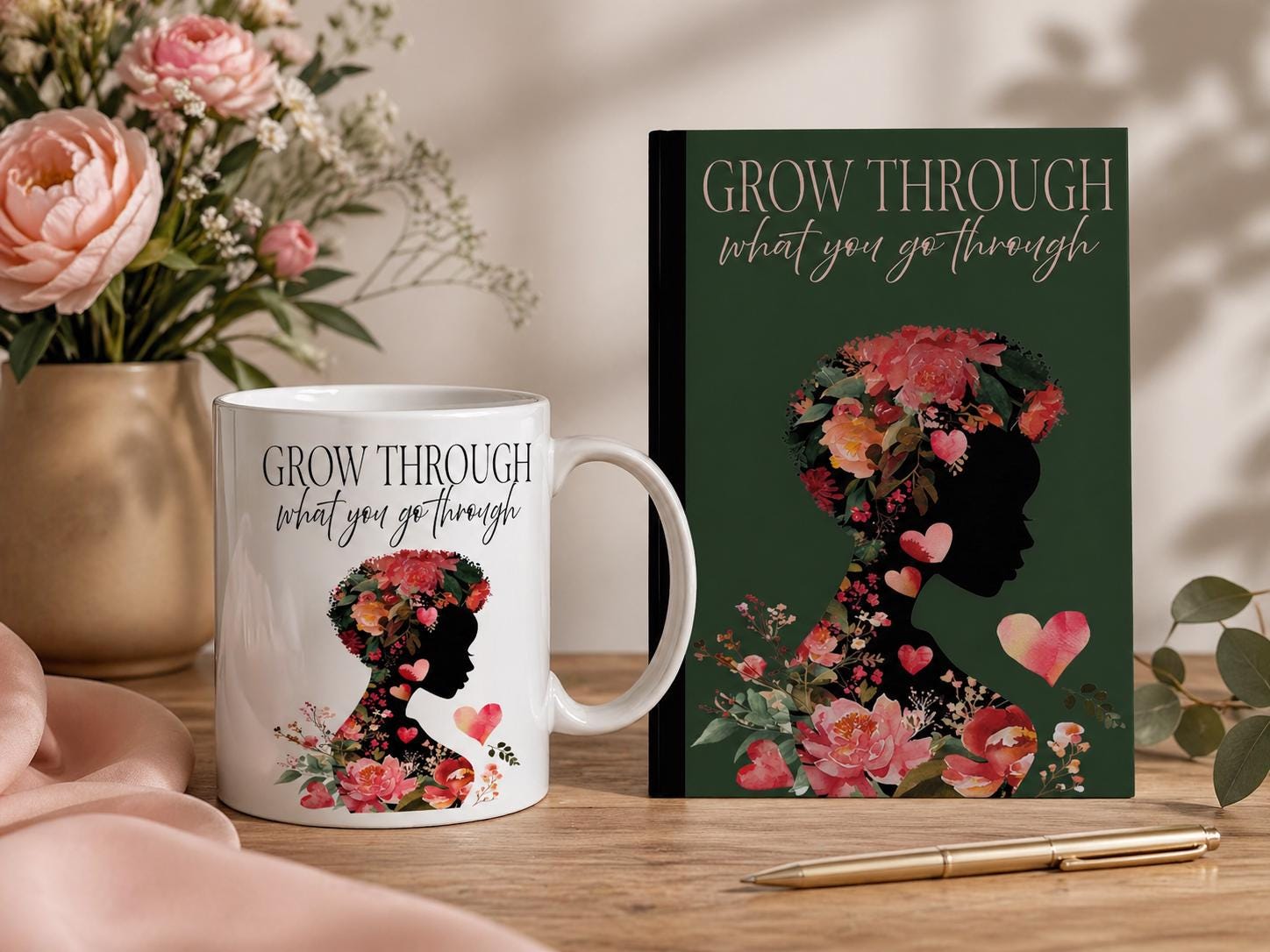 Journal and Mug Set for Black Women, Guided Healing Journal with Prompts, Self Care Gift, Mental Health & Reflection Notebook