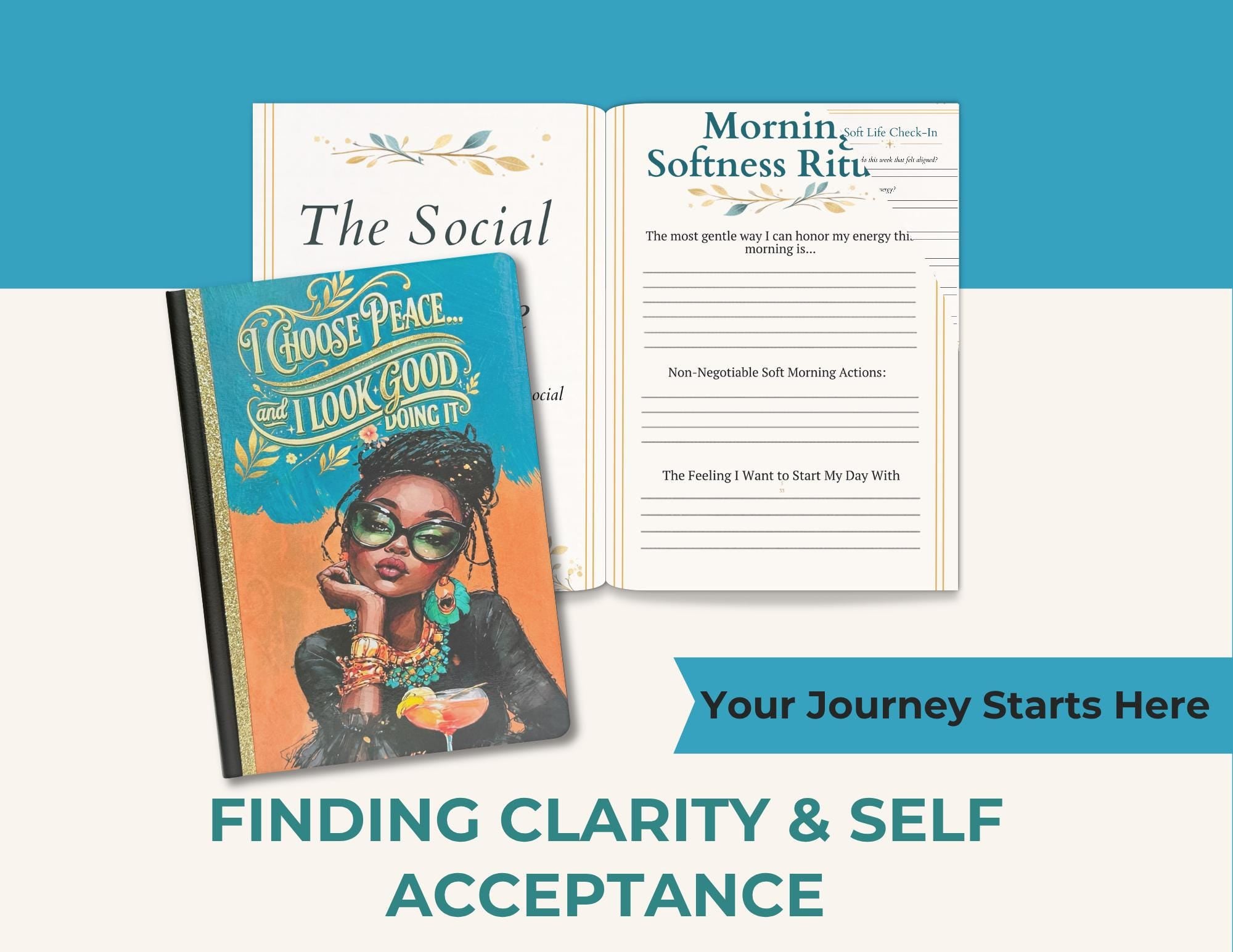 Soft Life Guided Journal Gift Set for Women. Self Care Journal with Prompts, Mug & Candle Set. Relaxation Gift for Black Women.